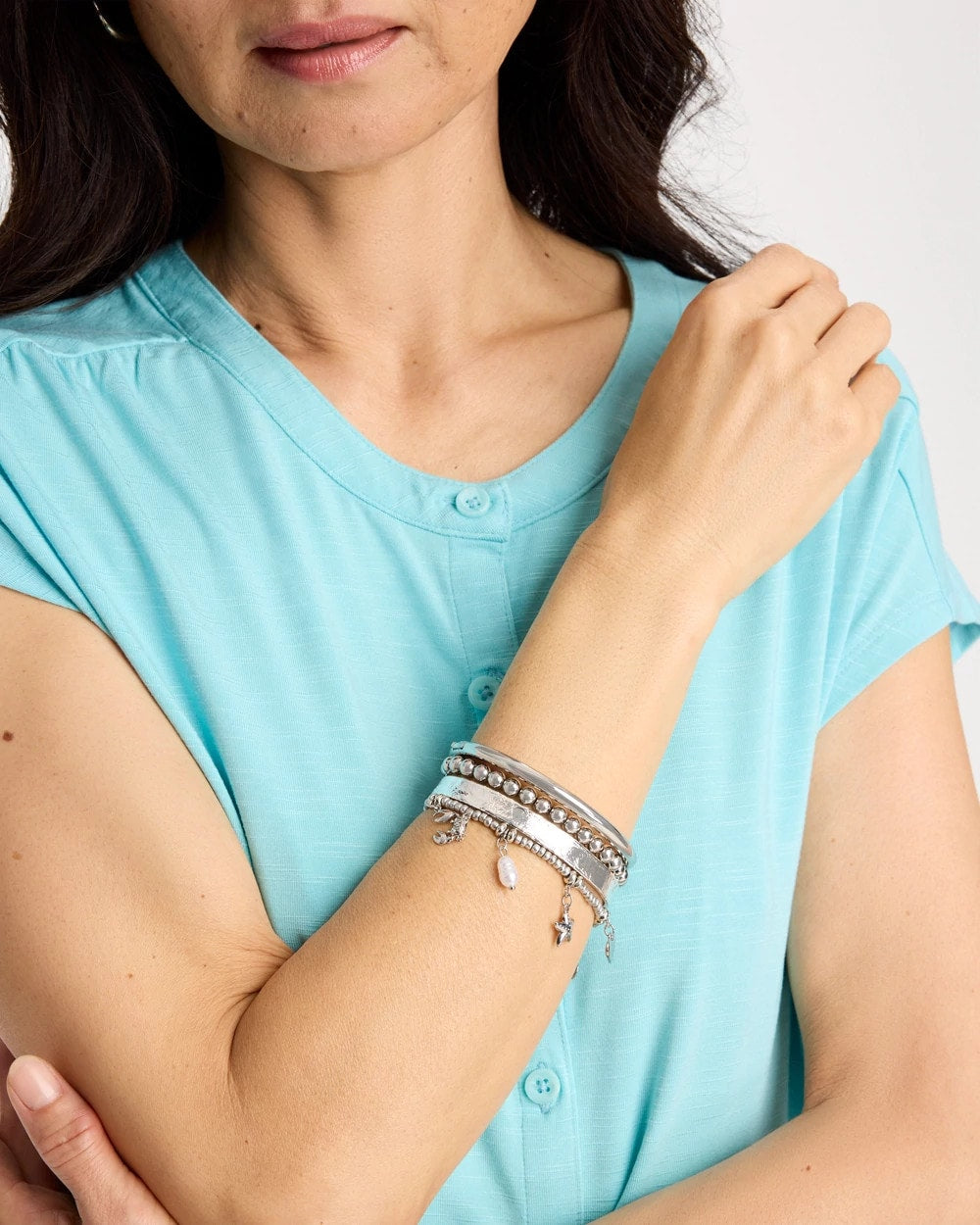 Beachy Silvertone Stretch Charm Bracelet Silver - Chico's