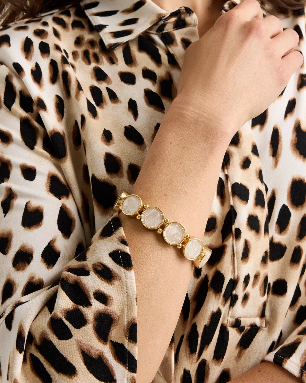 Pearlescent Goldtone Stretch Bracelet Gold - Chico's