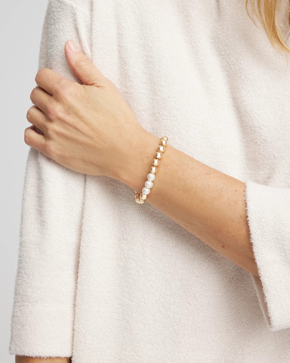 Goldtone Bead Stretch Bracelet Pearl - Chico's