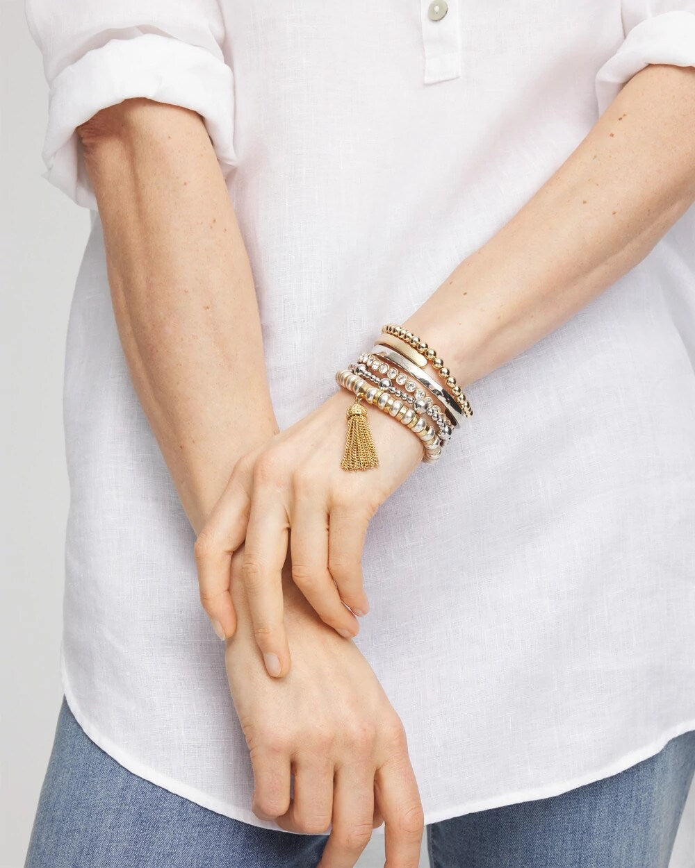 Silver-tone Medium Bead Stretch Bracelet Silver - Chico's