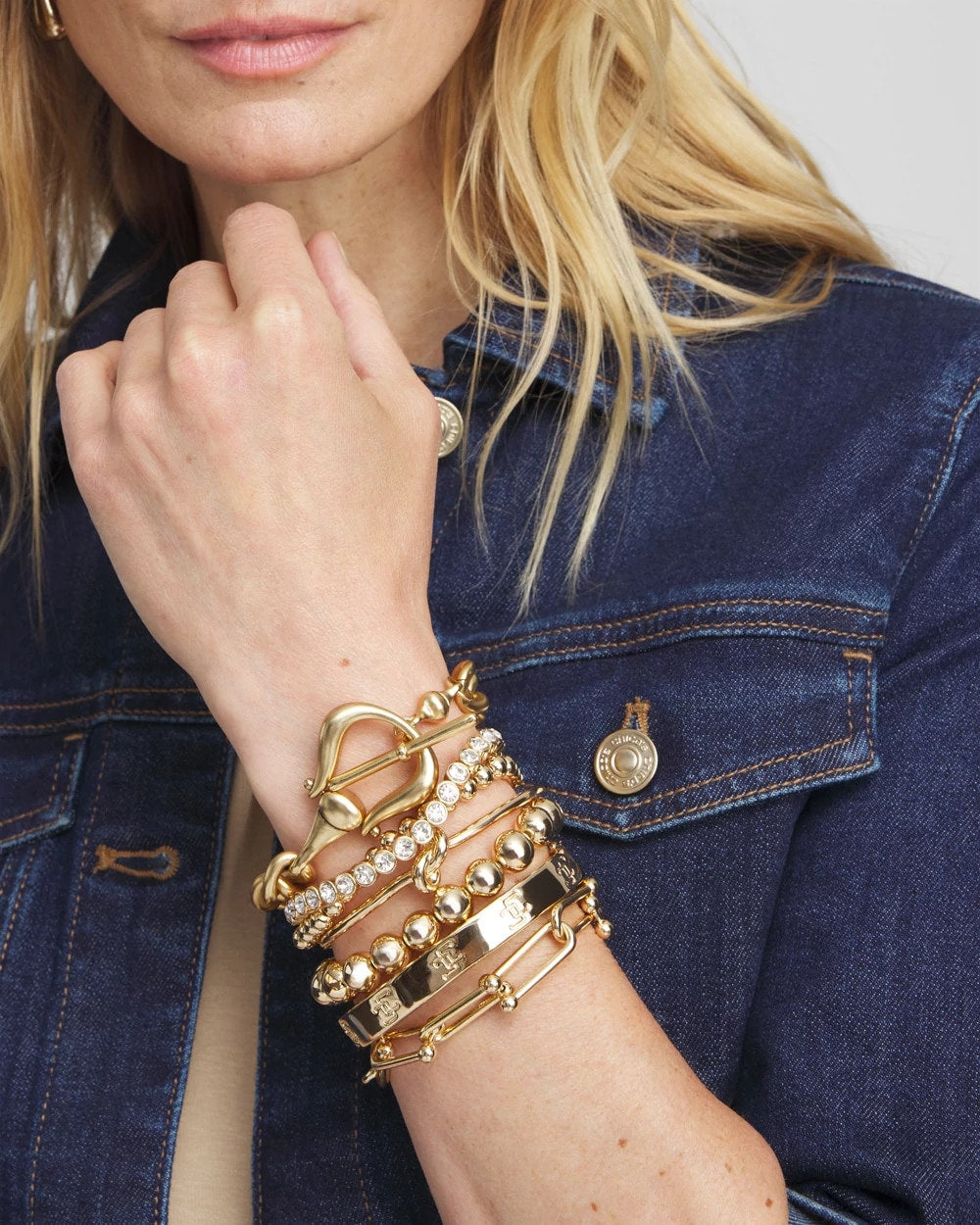 Small Beaded Gold Tone Stretch Bracelet Gold - Chico's