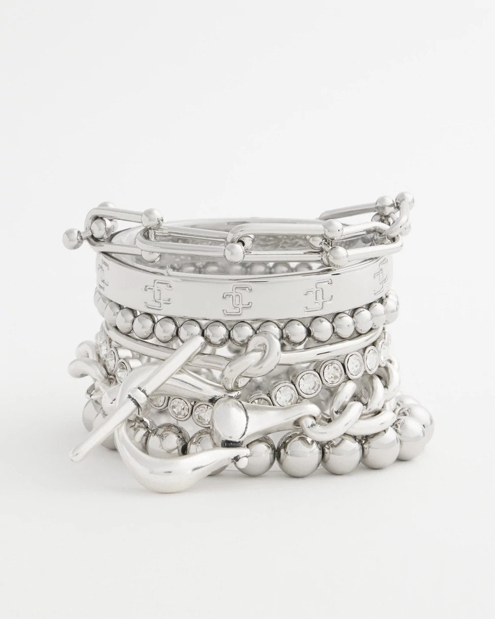Small Beaded Silver Tone Stretch Bracelet Silver - Chico's