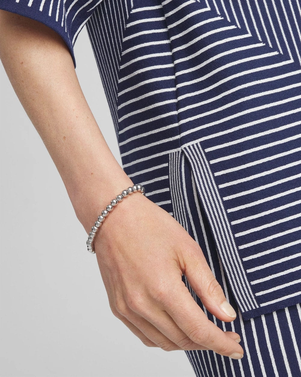 Small Beaded Silver Tone Stretch Bracelet Silver - Chico's