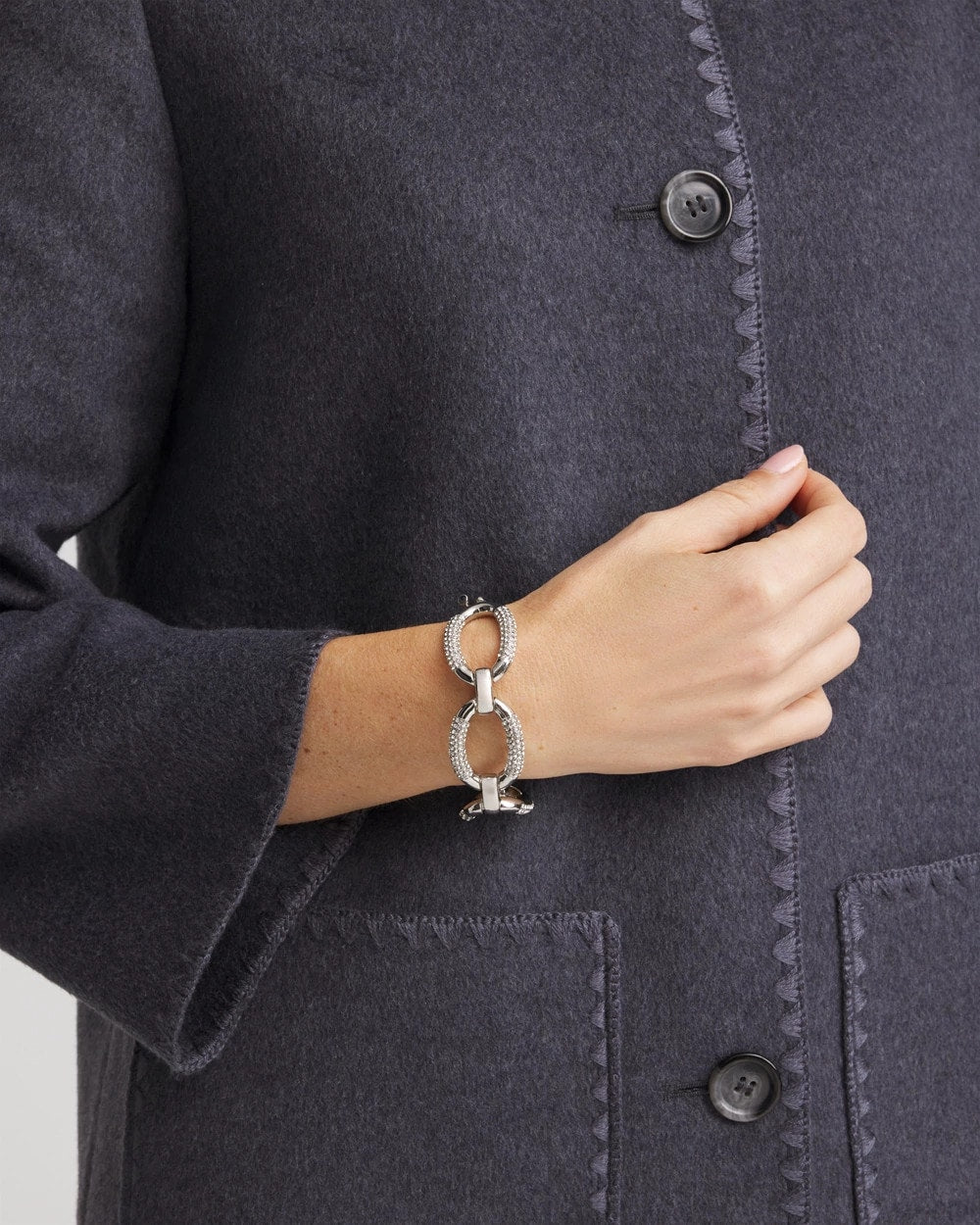 Large Pave Link Toggle Bracelet Silver - Chico's