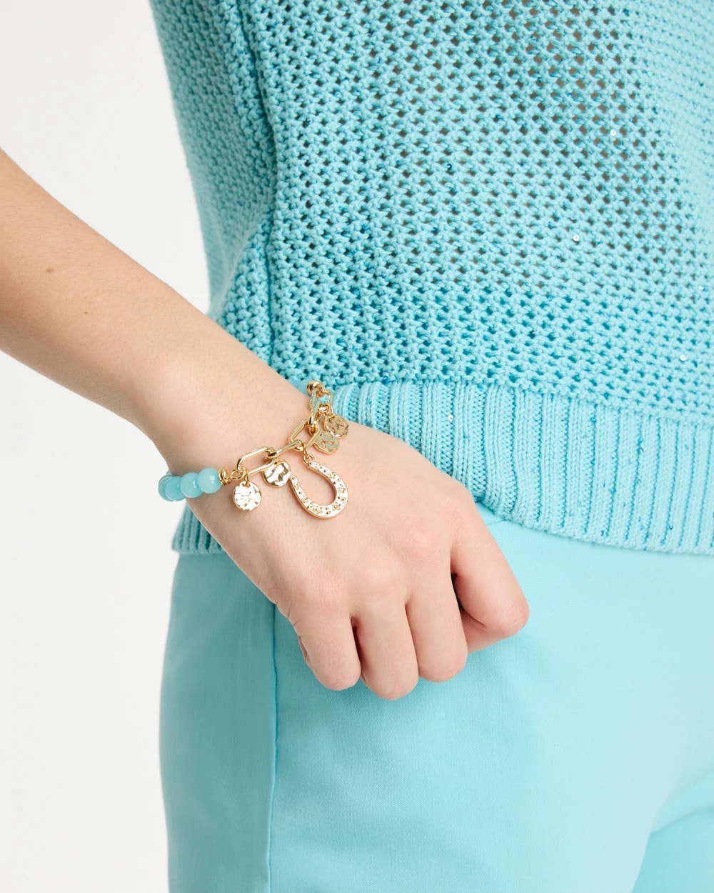 Jade Stone Link Charm Bracelet Light Blue - Chico's