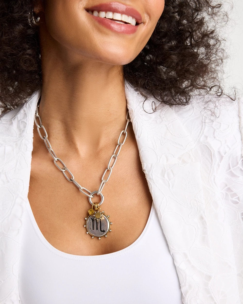 Silvertone Charm Link Necklace Silver - Chico's