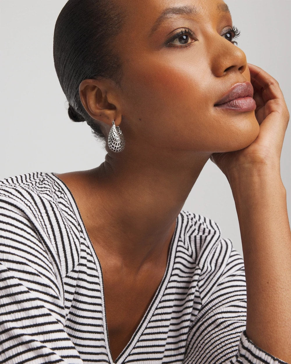 Silver Lattice Puff Hoop Earrings Silver - Chico's