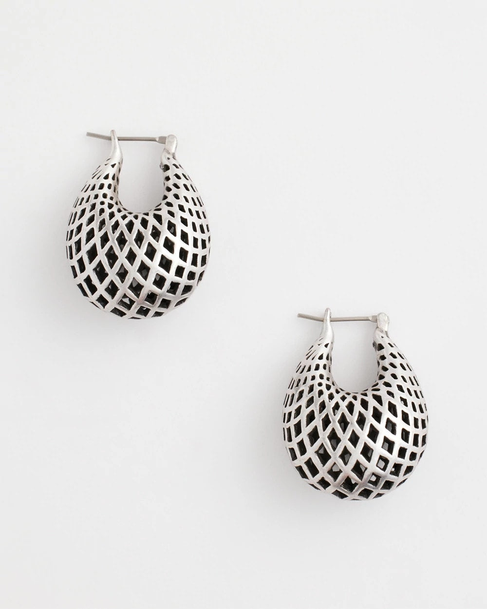 Silver Lattice Puff Hoop Earrings Silver - Chico's