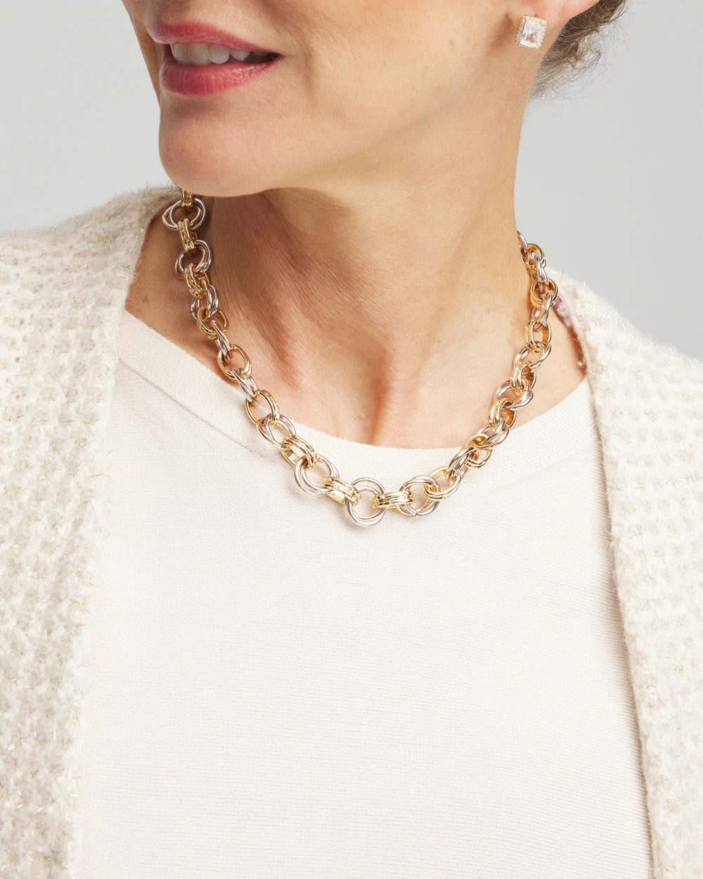 Convertible Tri-Tone Short Necklace Mixed Metals - Chico's