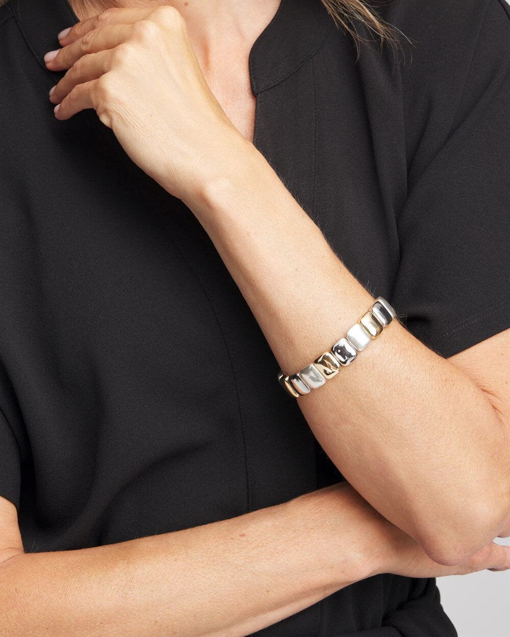 Mixed-Metal Matte Square Stretch Bracelet Mixed Metals - Chico's