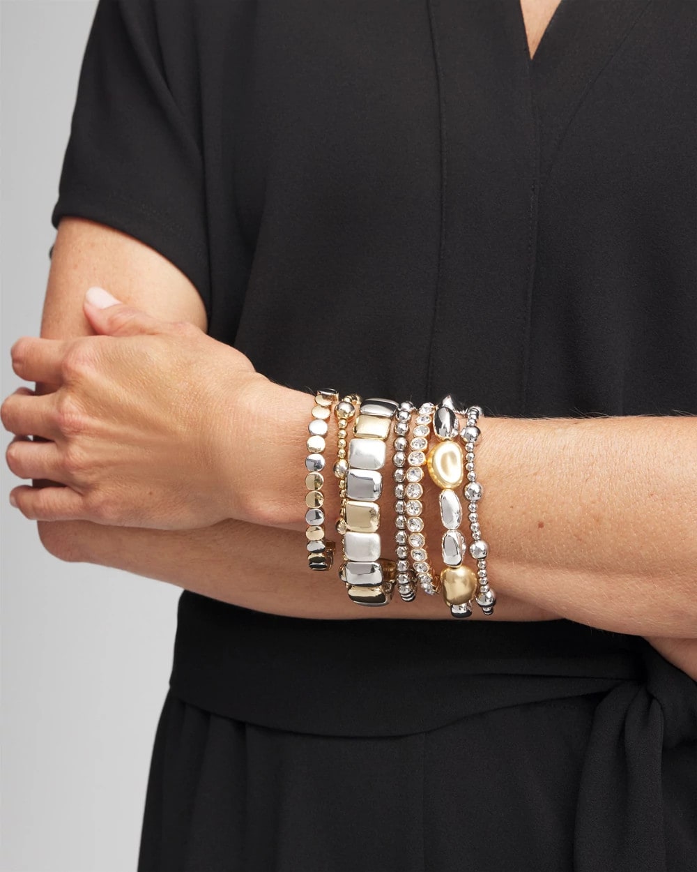 Mixed-Metal Matte Square Stretch Bracelet Mixed Metals - Chico's