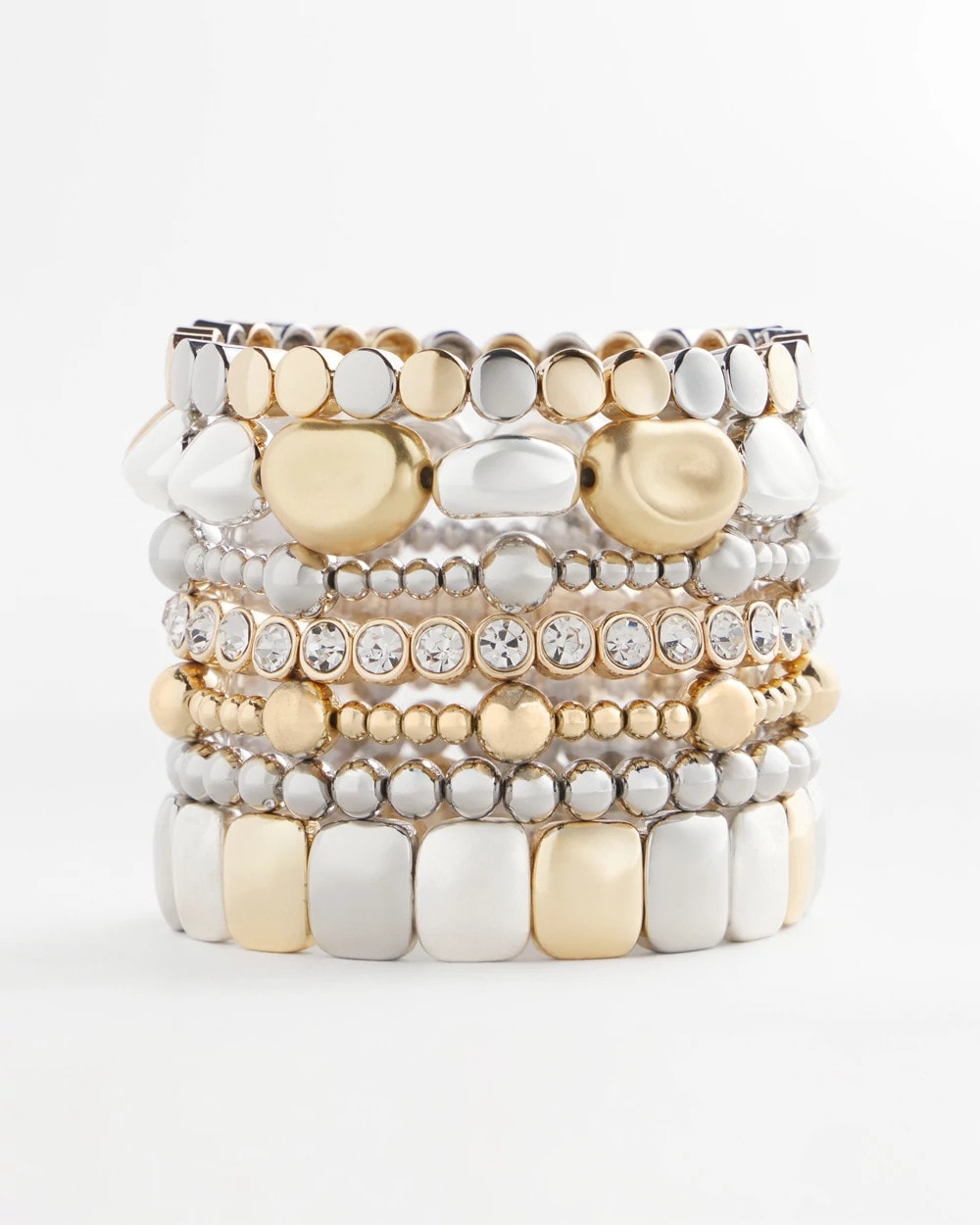 Silver & Gold Tone Round Stretch Bracelet Mixed Metals - Chico's