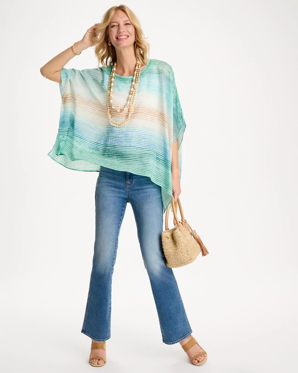 Ombre Coastal Printed Poncho Teal Waters - Chico's