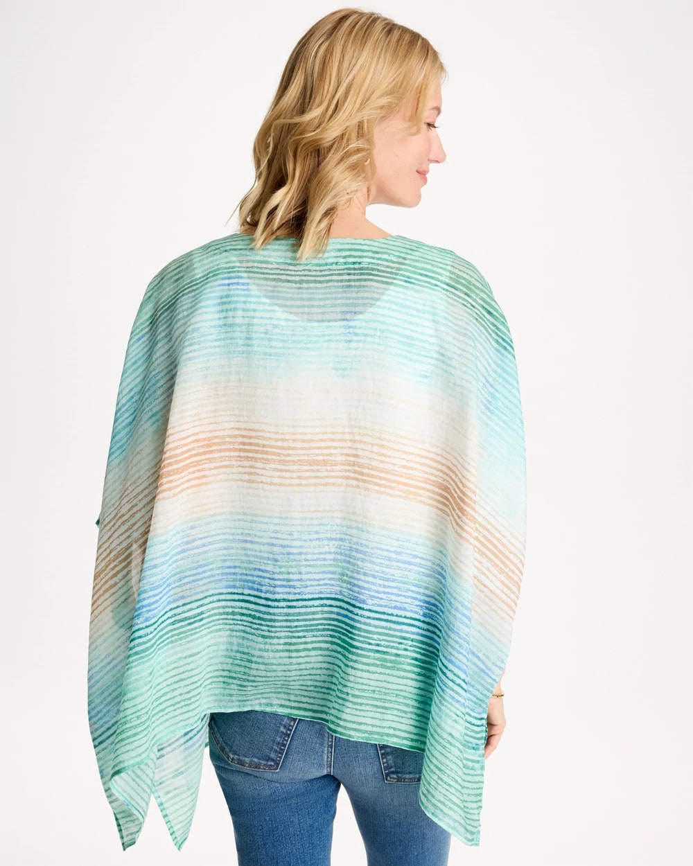 Ombre Coastal Printed Poncho Teal Waters - Chico's