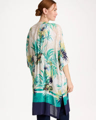 Printed Smocked Long Kimono Topanga Green - Chico's