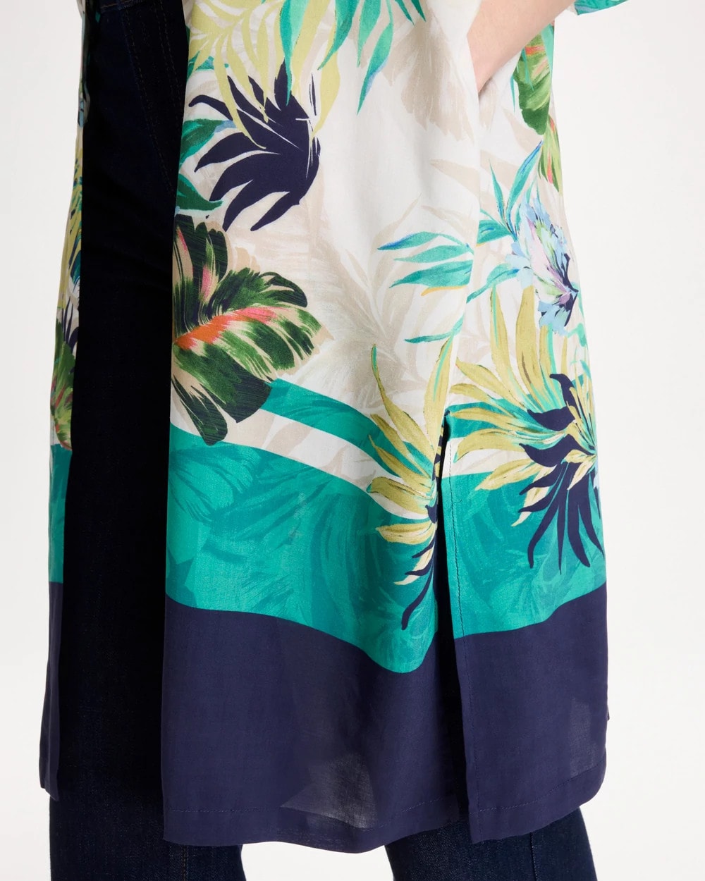 Printed Smocked Long Kimono Topanga Green - Chico's