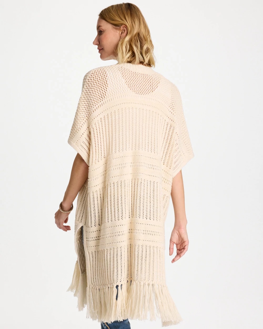 Long Knit Fringe Ruana Cream - Chico's
