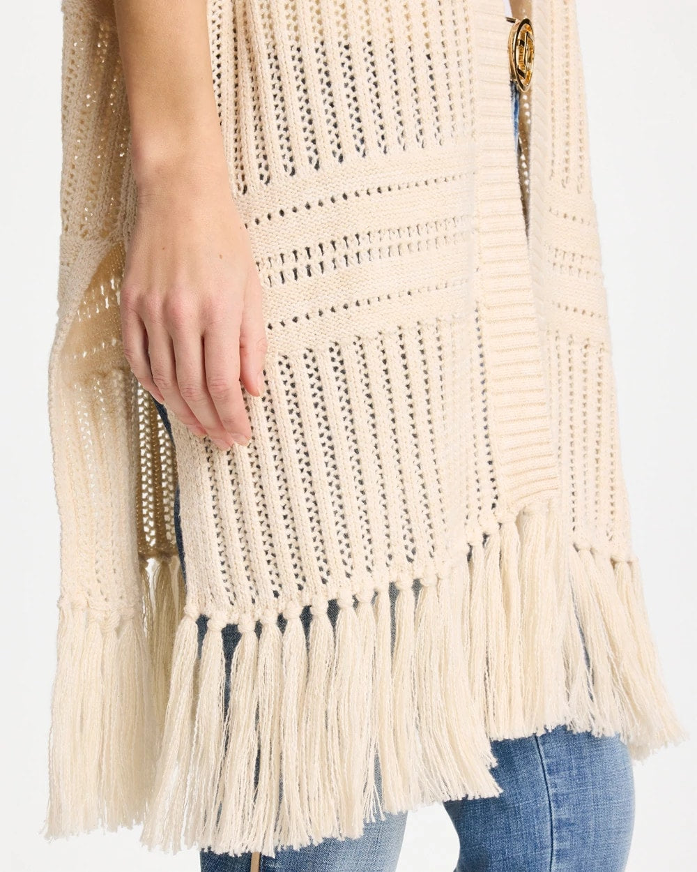 Long Knit Fringe Ruana Cream - Chico's