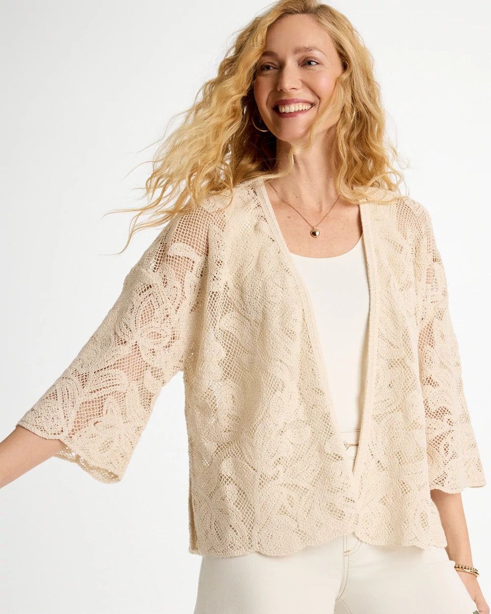 Short Crochet Lace Kimono Natural - Chico's