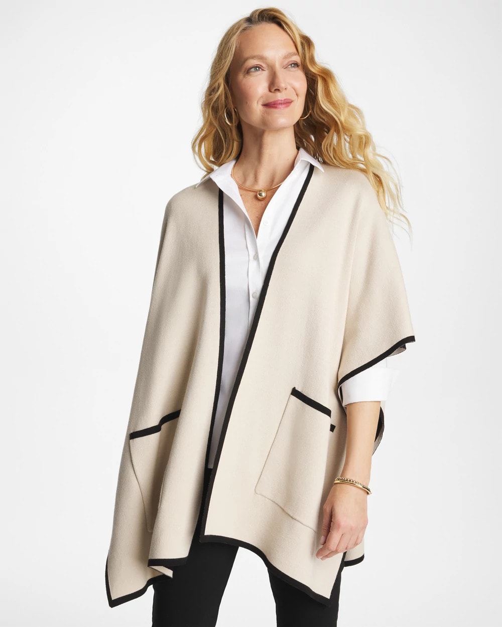 Tipped Tulip Patch Pocket Ruana Pale Sand - Chico's