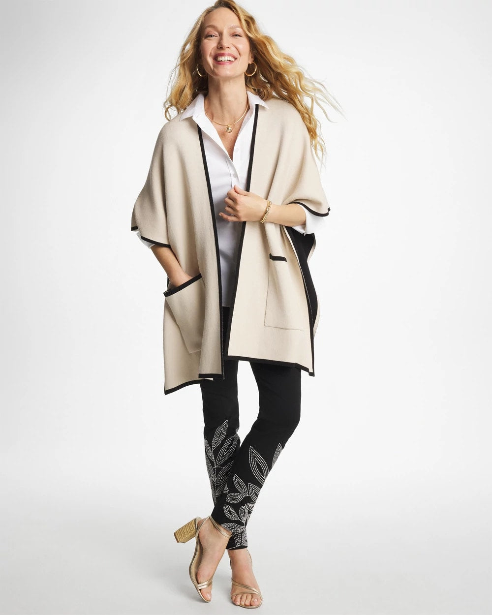 Tipped Tulip Patch Pocket Ruana Pale Sand - Chico's