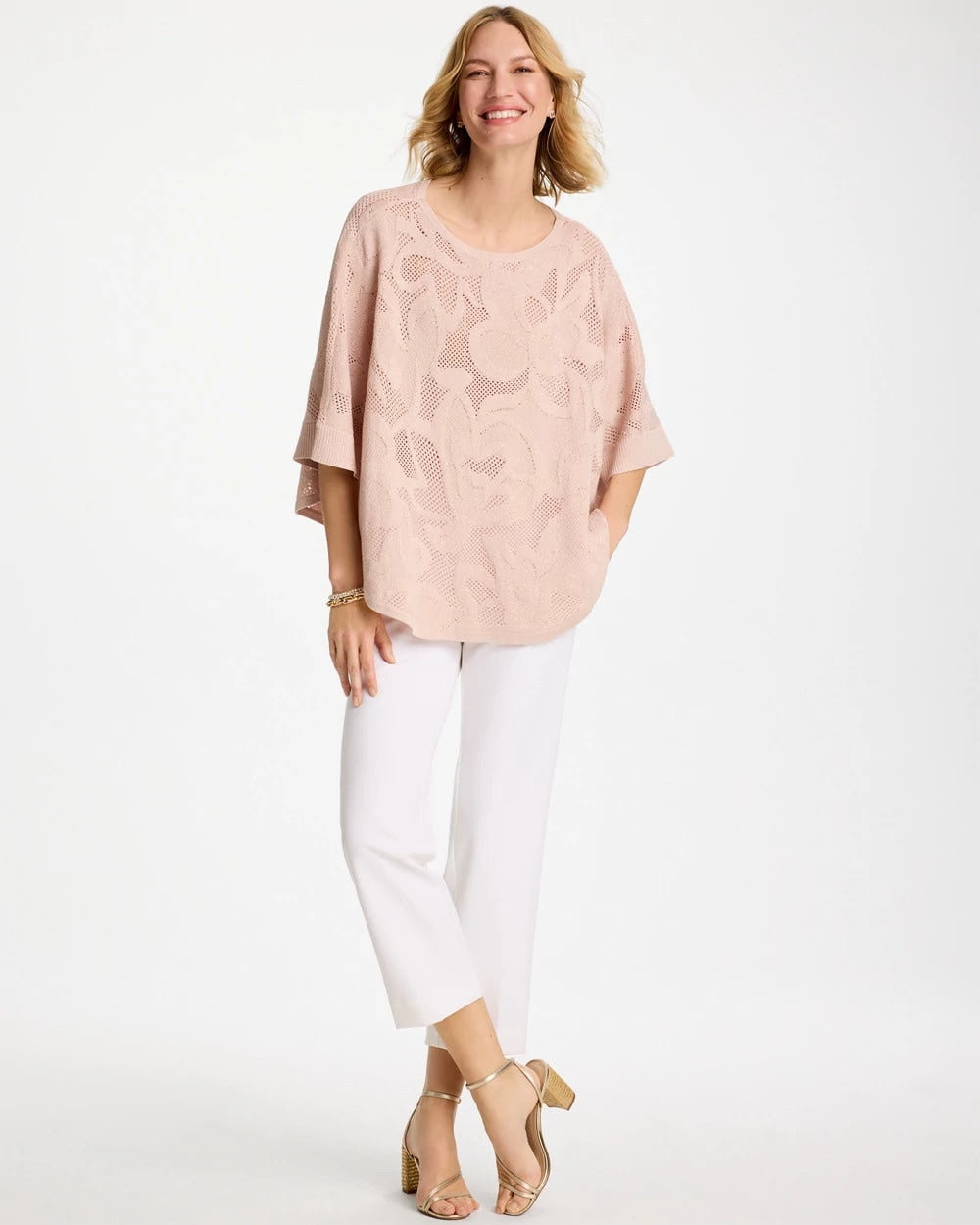 Boatneck Rounded Hem Poncho Rose Smoke - Chico's