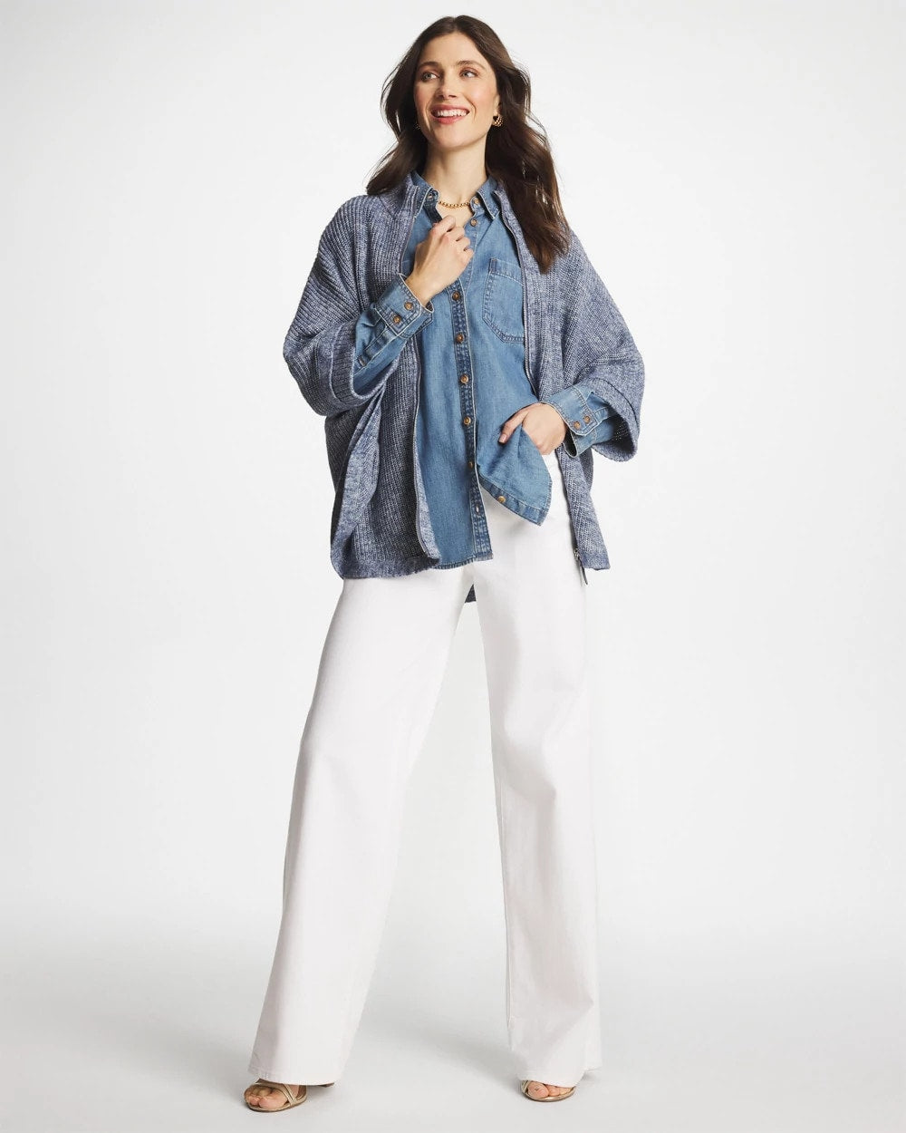 Rounded Hem Zip-Front Ruana Indigo Sky Heather - Chico's