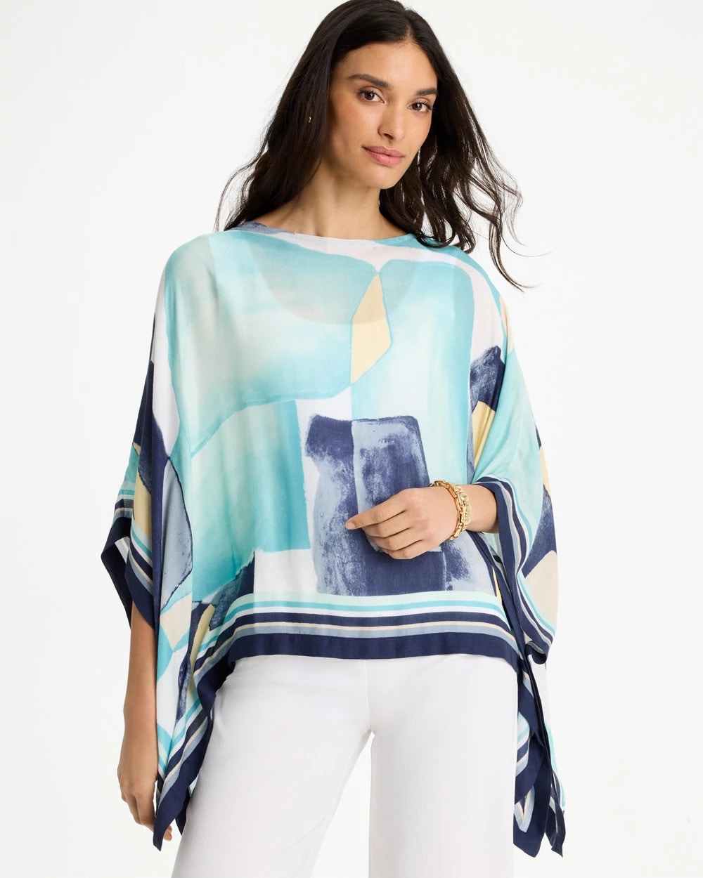 Woven Crepe Artisanal Poncho Passport Blue - Chico's