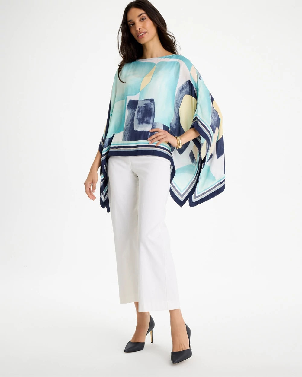 Woven Crepe Artisanal Poncho Passport Blue - Chico's
