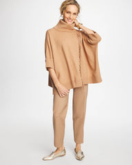 Cowlneck Knit Fringe Poncho Faux Creme Coffee Heather - Chico's