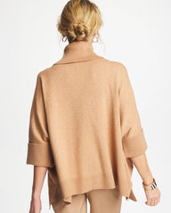 Cowlneck Knit Fringe Poncho Faux Creme Coffee Heather - Chico's