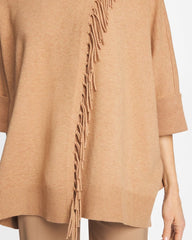 Cowlneck Knit Fringe Poncho Faux Creme Coffee Heather - Chico's