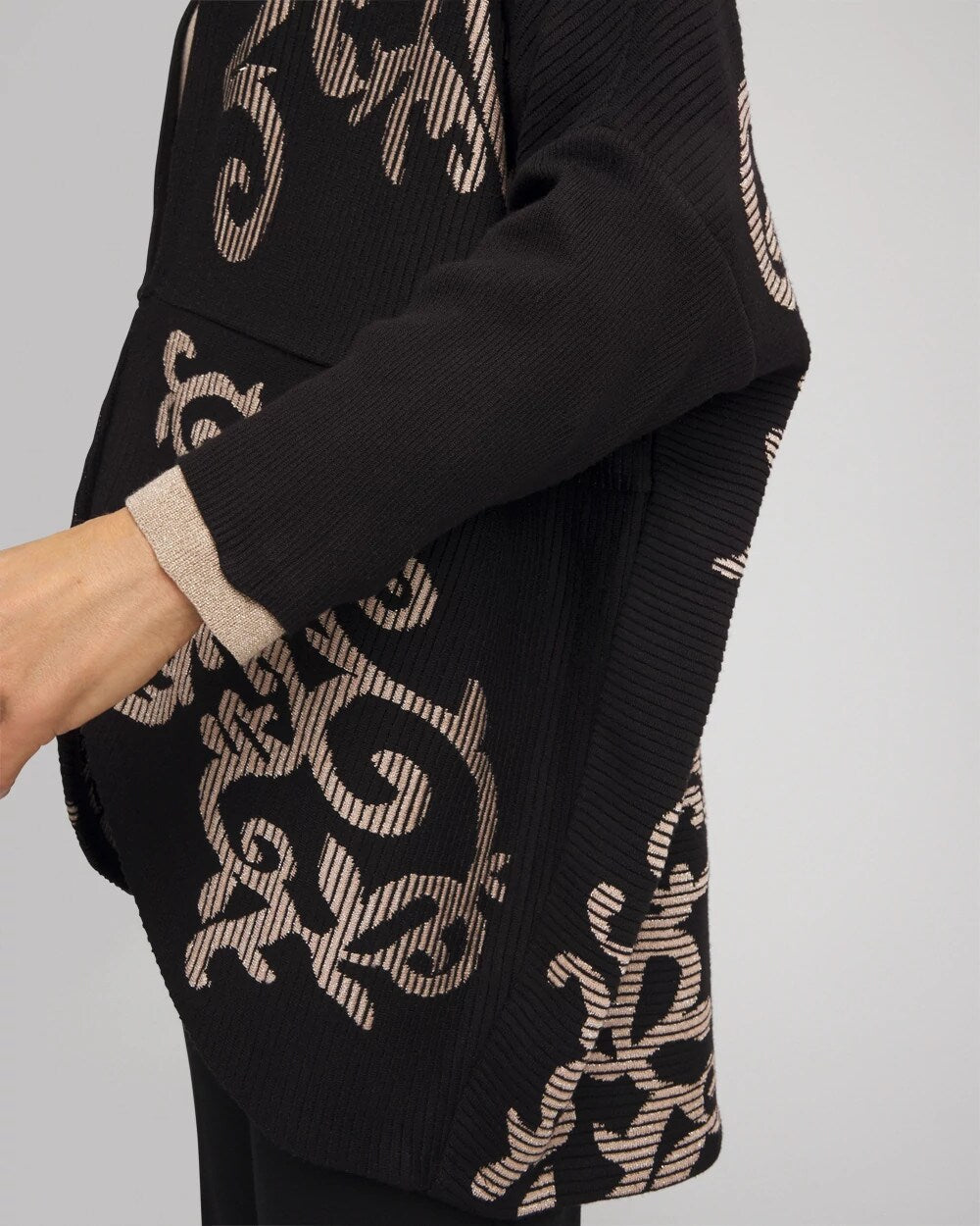 Ottoman Jacquard Cocoon Cardigan Black - Chico's