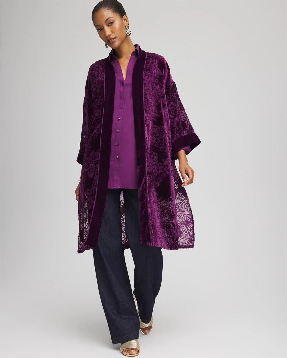 Floral Burnout Kimono Purple Royale - Chico's