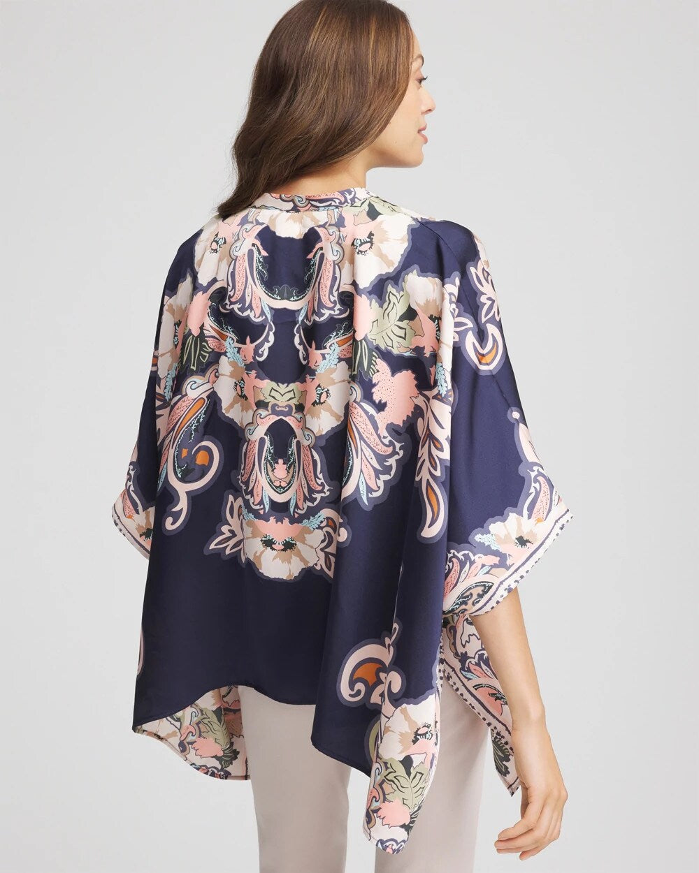 Collarless Floral-Paisley Poncho Passport Blue - Chico's
