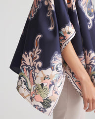 Collarless Floral-Paisley Poncho Passport Blue - Chico's