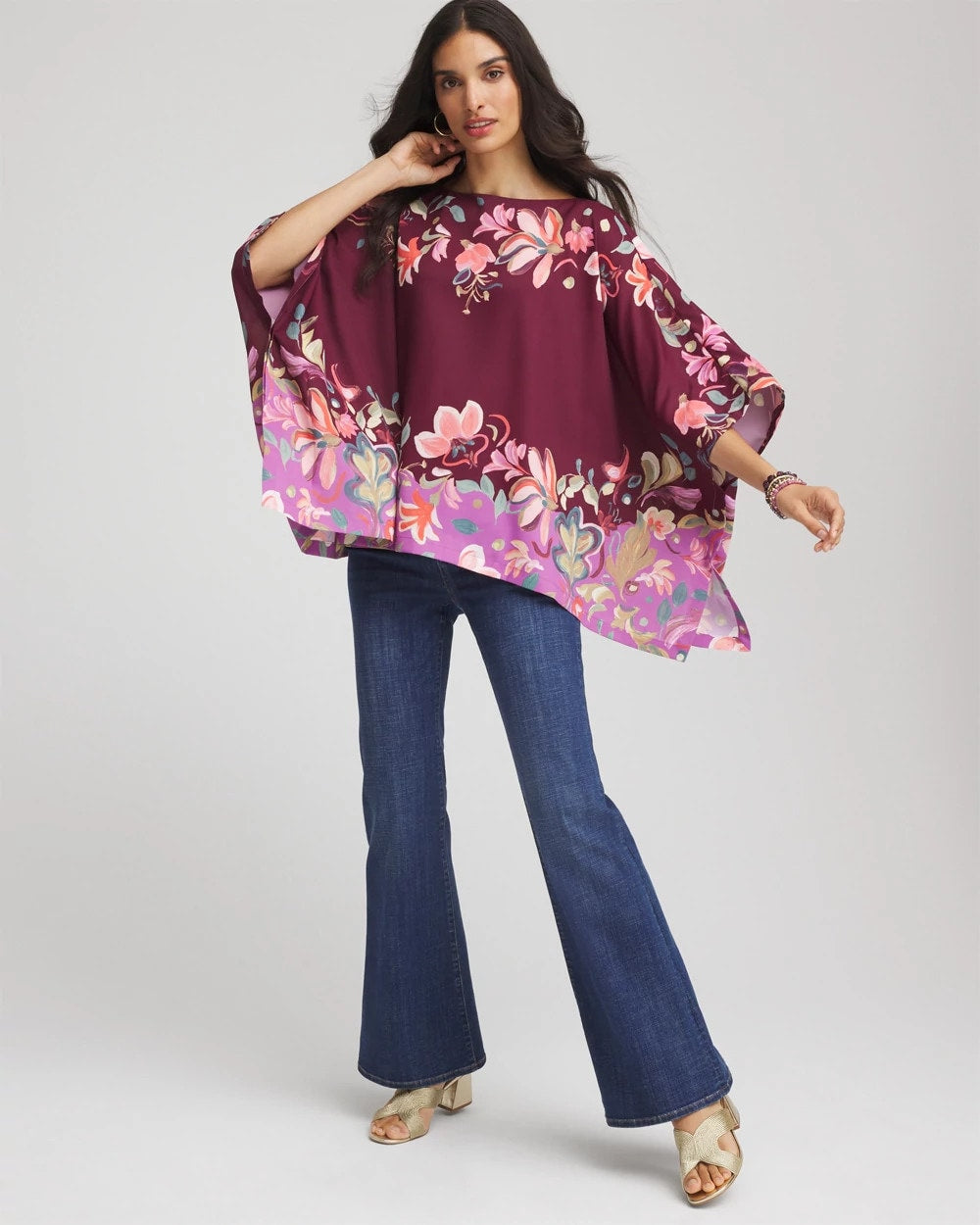 Printed Boatneck Pullover Poncho Deep Chianti - Chico's