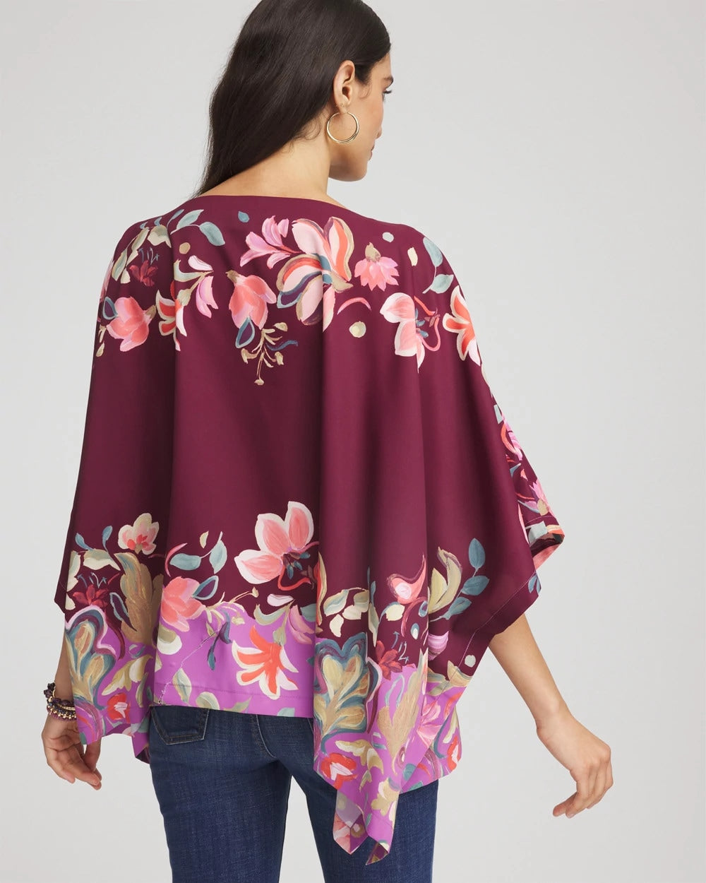 Printed Boatneck Pullover Poncho Deep Chianti - Chico's