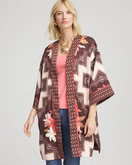 Long Mixed-Print Kimono Cacao - Chico's