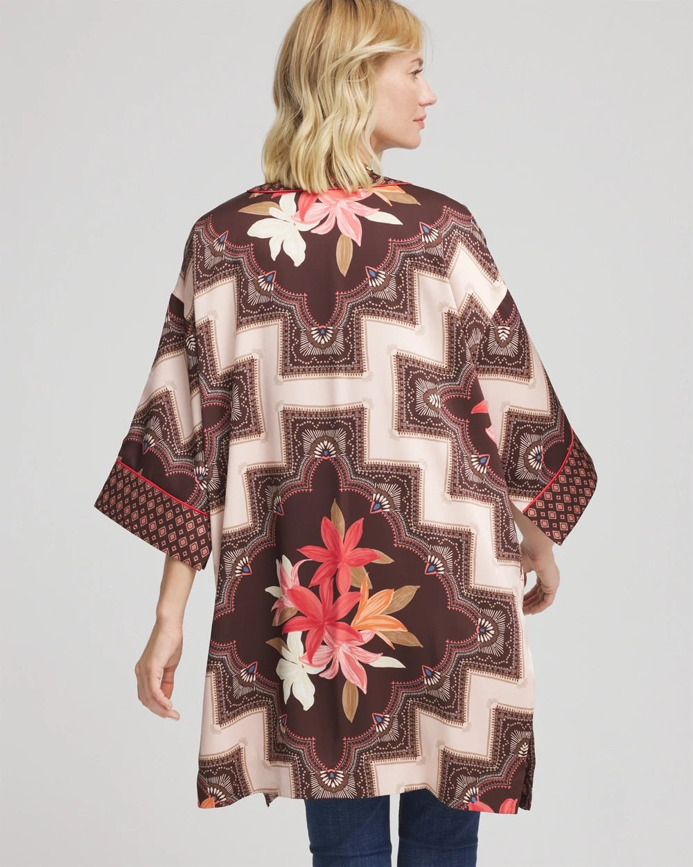 Long Mixed-Print Kimono Cacao - Chico's