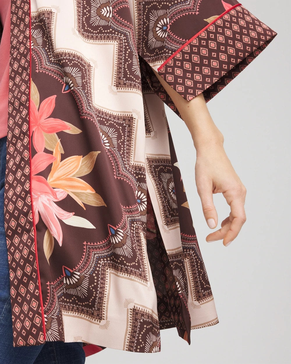 Long Mixed-Print Kimono Cacao - Chico's