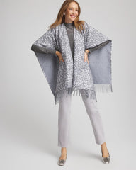 Reversible Animal Print Fringe Ruana Storm Cloud - Chico's