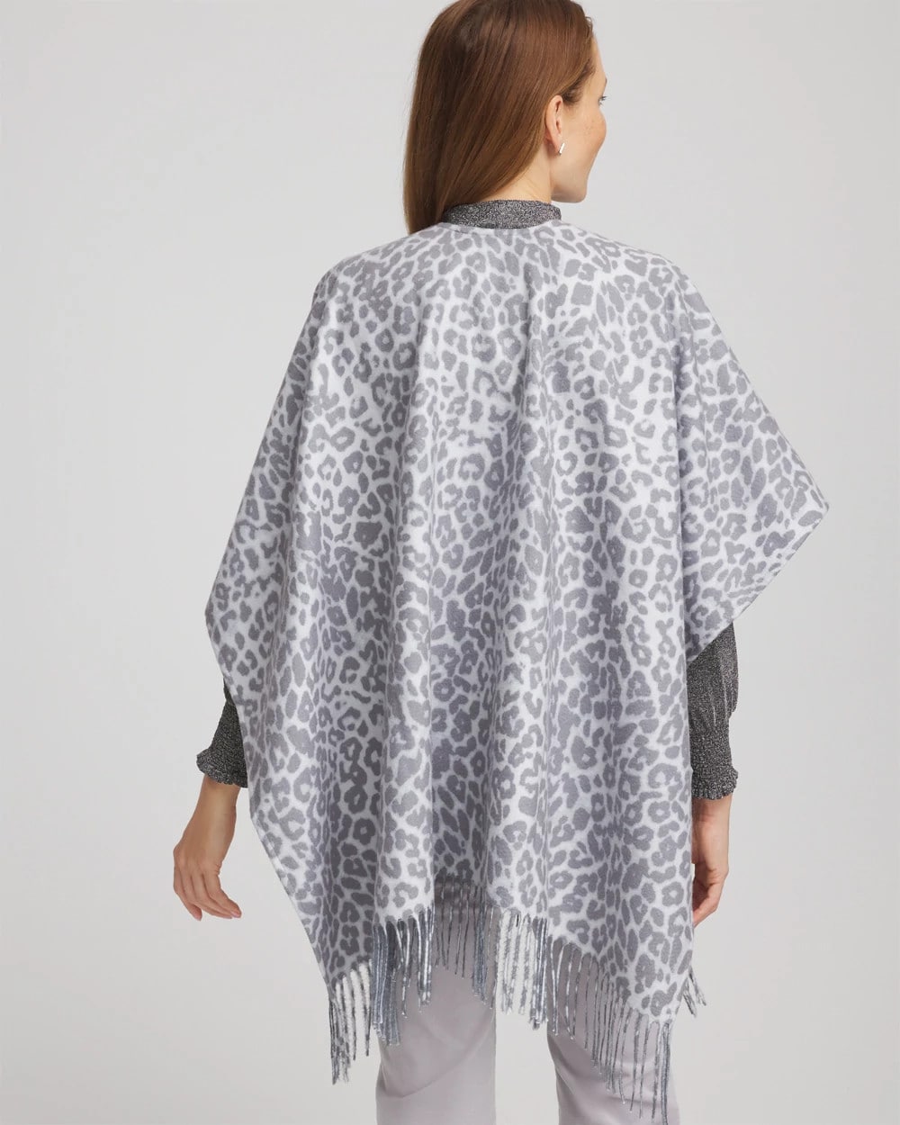 Reversible Animal Print Fringe Ruana Storm Cloud - Chico's
