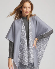 Reversible Animal Print Fringe Ruana Storm Cloud - Chico's