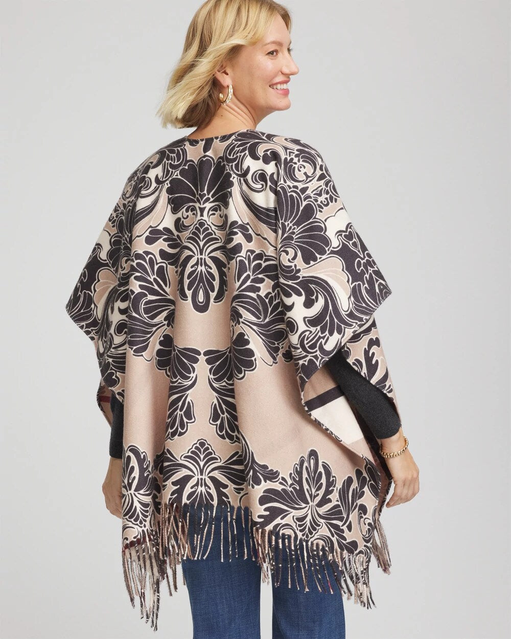Reversible Printed Fringe Ruana Champagne Fizz - Chico's