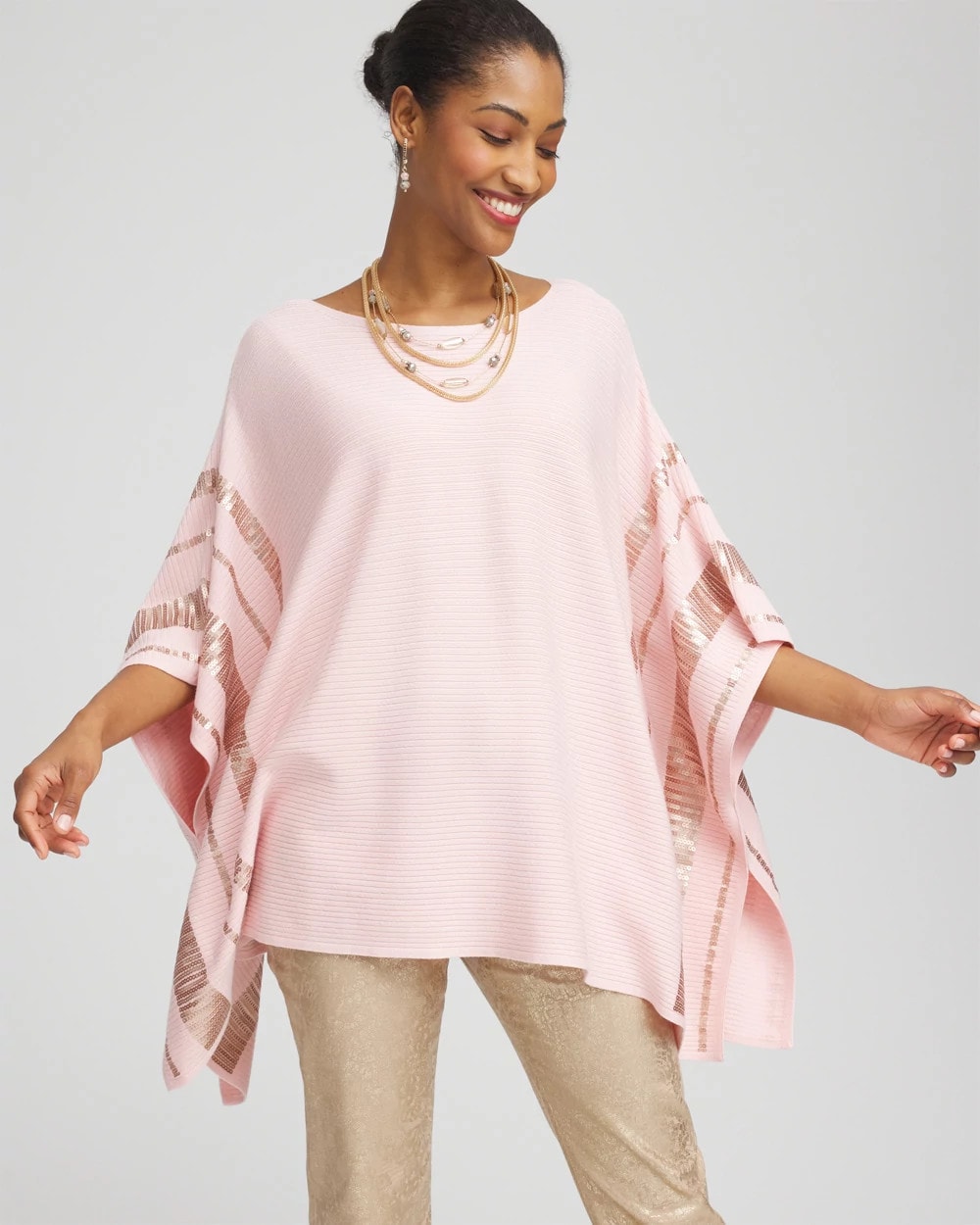 Sequin Striped Sweater Poncho Blushed - Chico's