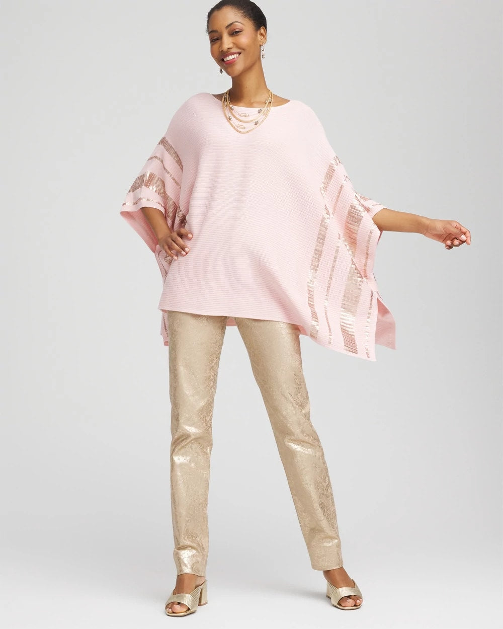Sequin Striped Sweater Poncho Blushed - Chico's