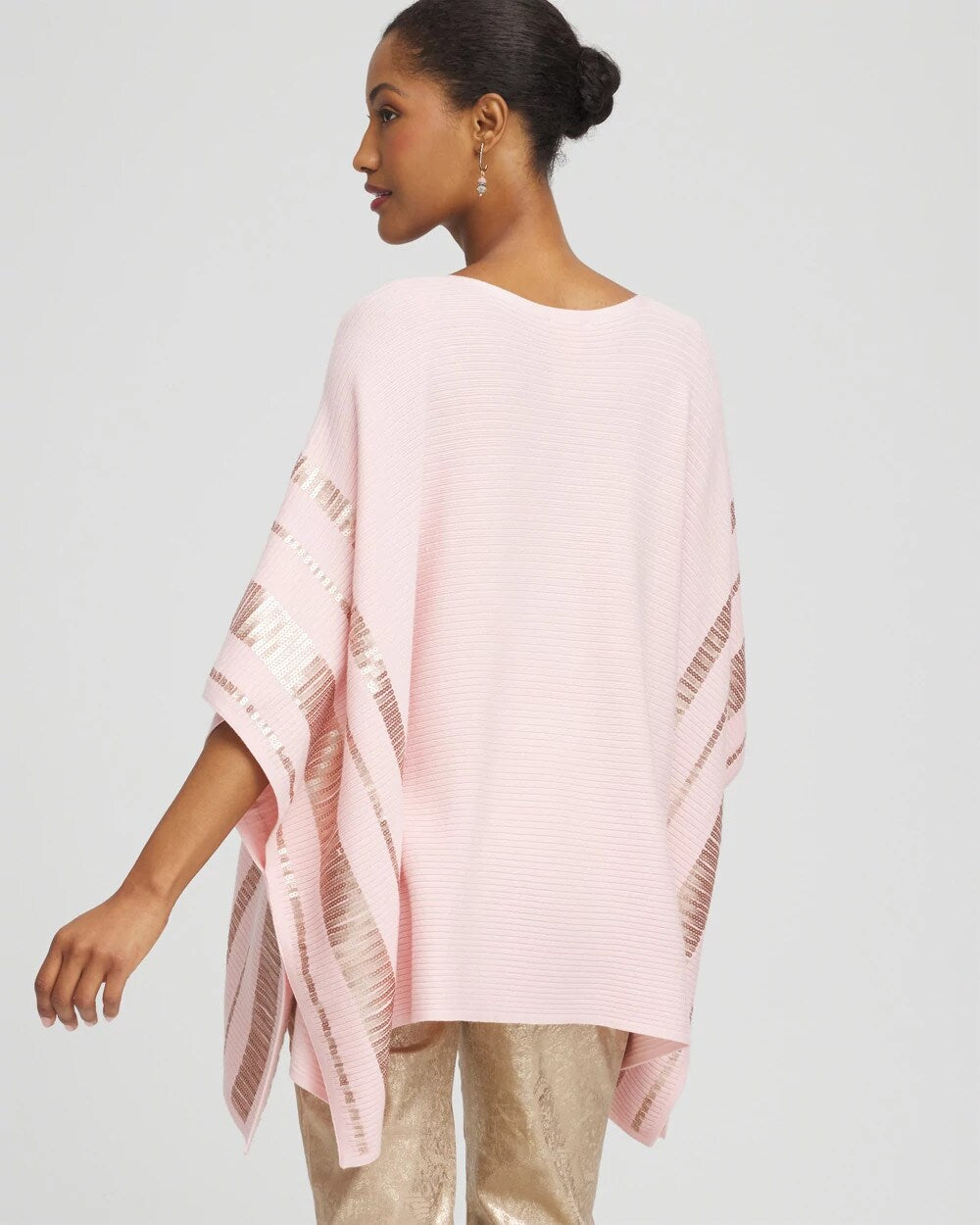 Sequin Striped Sweater Poncho Blushed - Chico's