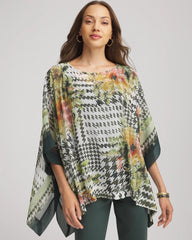 Printed Crinkle-Chiffon Pullover Poncho Nettle Leaf - Chico's