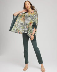 Printed Crinkle-Chiffon Pullover Poncho Nettle Leaf - Chico's